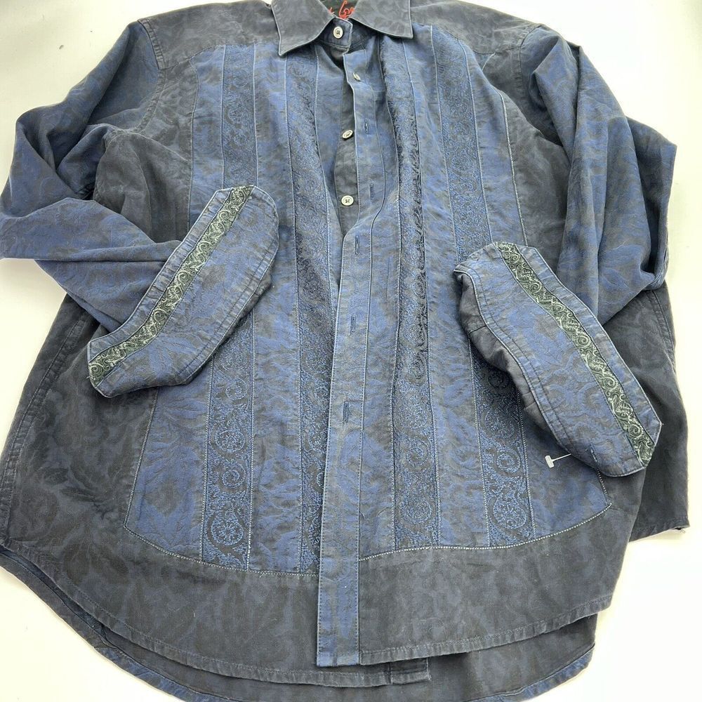 Robert Graham Flip Cuff Blue Paisley Embroidered Dress Short Size M